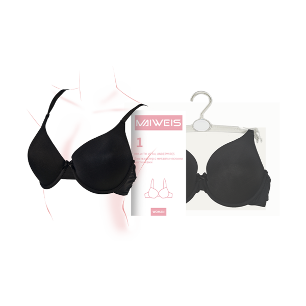 (Кол-во в коробке 12 шт) Maiweis Женский черный бюстгальтер на косточках 85D/англо-русская версия