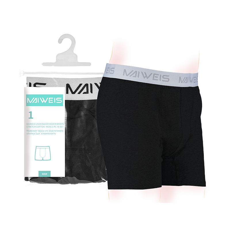 (Кол-во в коробке 60 шт) Мужское нижнее белье MAIWEIS из чистого хлопка, одиночная упаковка, черное XL/английская и русская версия