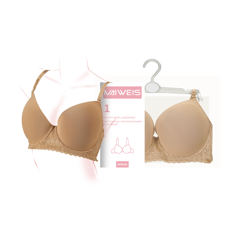 (Кол-во в коробке 12 шт) Meiweishi женский кружевной бюстгальтер на косточках телесного цвета 80DD/английская и русская версия