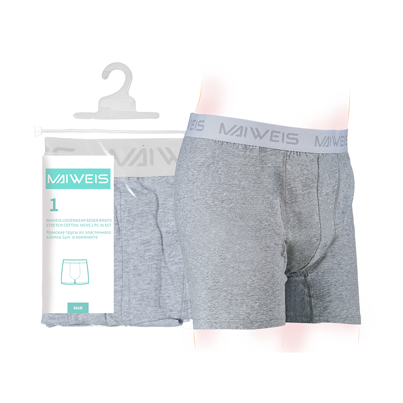 (Кол-во в коробке 60 шт) Мужское нижнее белье Maiweis из чистого хлопка, одиночная упаковка, серое L/английская и русская версия